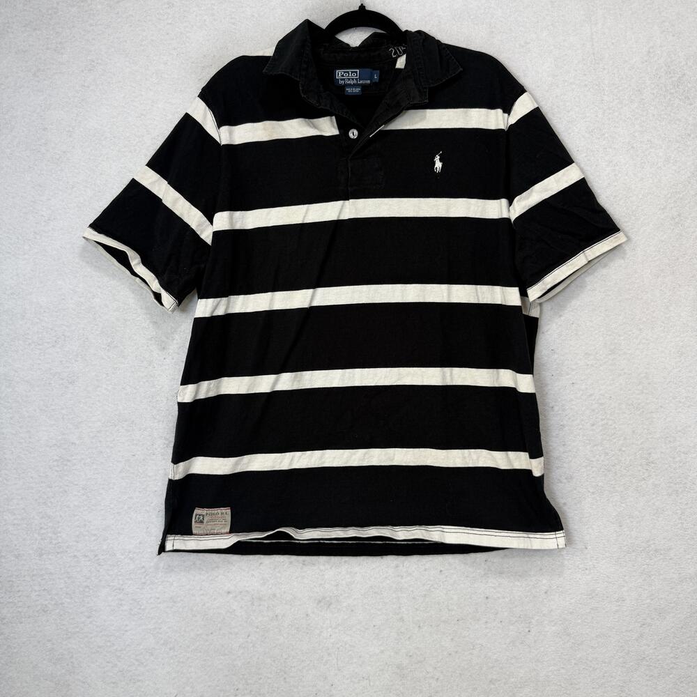 Polo Ralph Lauren Polo Shirt Mens Large Black Stripe Rugby Number 2 Patch